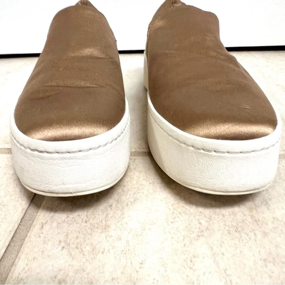VINCE Warren Platform Sneakers Tan satin women’s size 8M preppy comfy